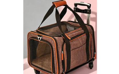 Rolling Mesh Pet Carrier Soft-sided Animal Carrier Breathable Mesh Windows Telescoping Handle for Convenient Transport