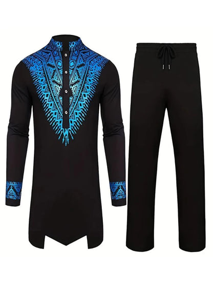 Muslim Robe Trousers The Traditional Dress of Arab Men 3D Pattern Printing Black White Yellow Navy Blue Long-Sleeved