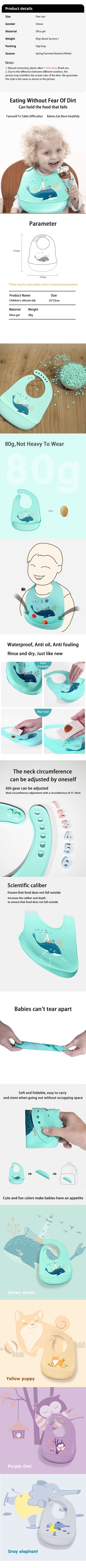 ‌Waterproof Silicone Baby Bibs – Adjustable & Cute Printed Design for Girls & Boys, Soft Leak-Proof Feeding Bibs, BPA-Free & Dis