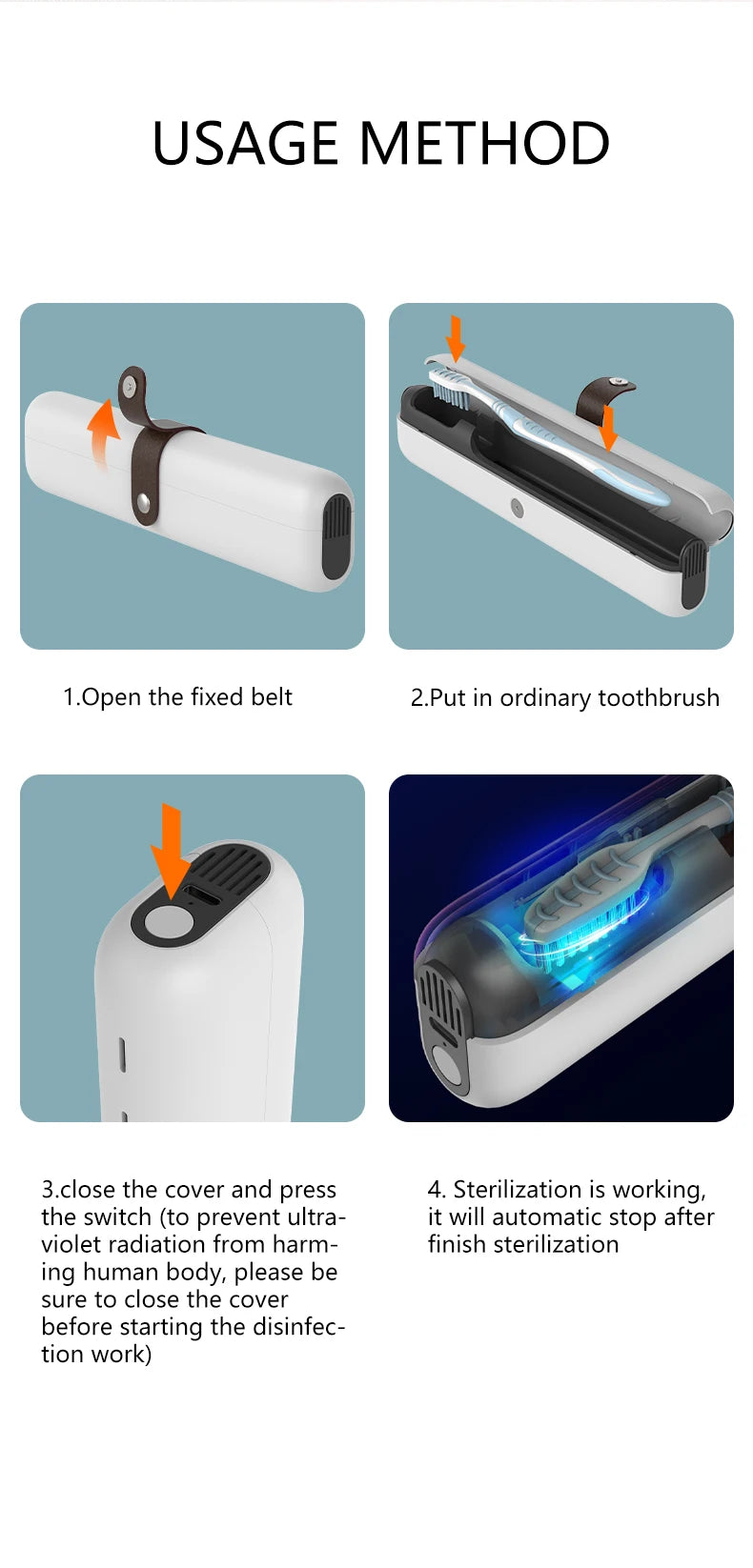 HOMEFISH Rechargeable Mini UV light toothbrush sanitizer sterilizer case for for Traveling