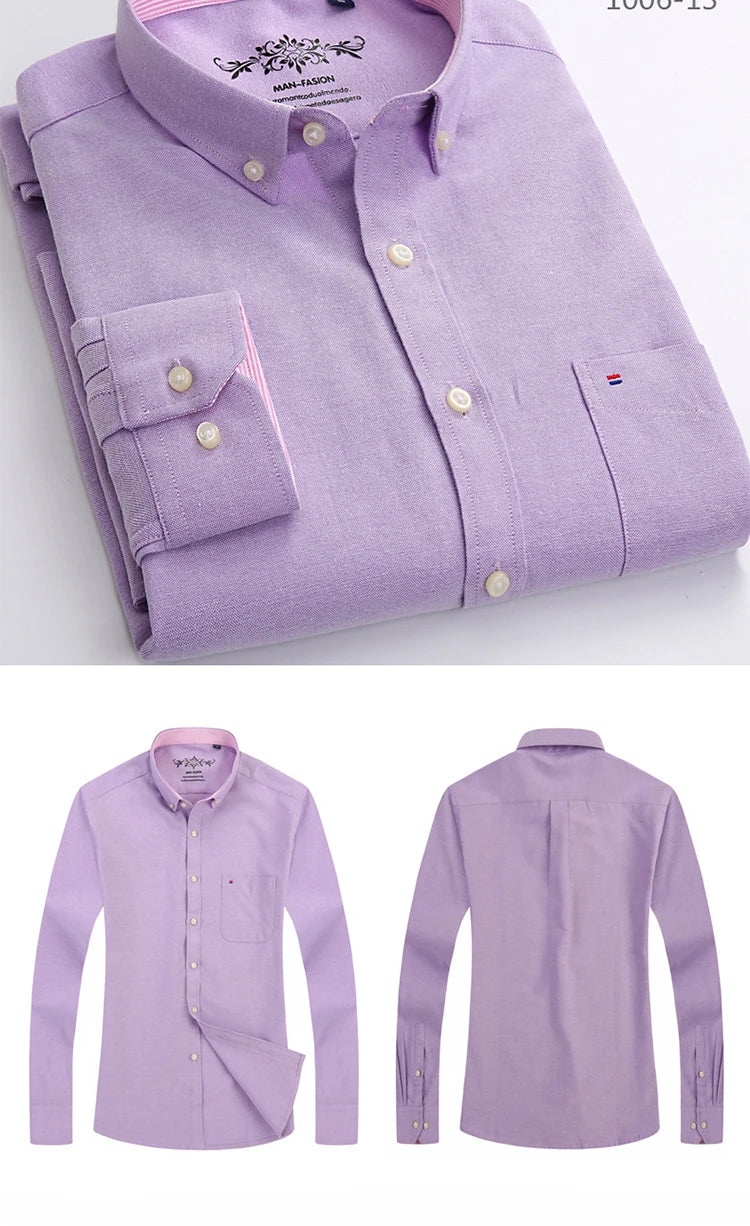 New in shirt long-sleeve shirts for men slim fit formal plian shirt single pocket office clothes soft plaid cotton designer tops