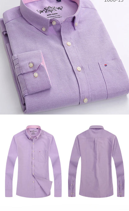 New in shirt long-sleeve shirts for men slim fit formal plian shirt single pocket office clothes soft plaid cotton designer tops