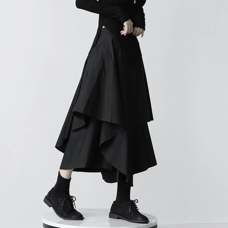 Women Skirts Gothic Irregular Skirts Pants Women High Waist White Black Long Skirts Female Pleated Skirts Culottes Women Clothes