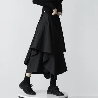 Women Black Skirts Japanese Gothic Irregular High Waist Pleated Skirt Pants for Women Vintage Cargo Skirts Female Clothes Ladies