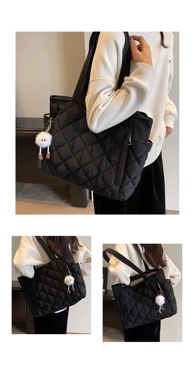 Cotton bag Rhombus large capacity women's hand-held tote bag commuter shopping versatile shoulder bag cross-border
