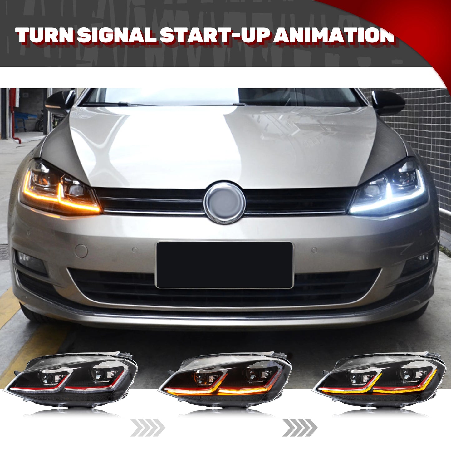 LED Headlights for Volkswagen VW Golf 7 MK7 VII 2013-2017 Sequential Turn Signal Front Lamps Assembly Not Fit GTI & Xenon Model