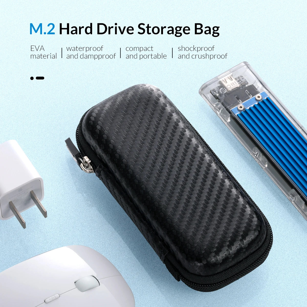 ORICO Eva Zipper Bag Mobile Phone Charger Protection Bag Hard Disk for External M.2 Hard Drive/Earphone/Data Line HDD Case Black