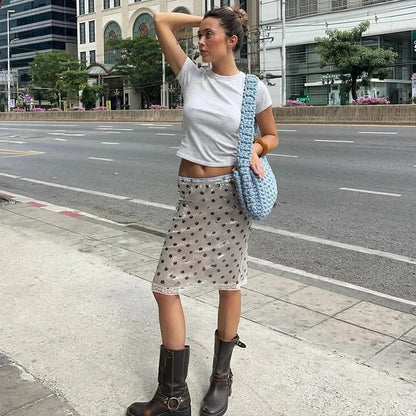High Waist Glitter Skirt Fashion Sequins Vintage Polka Dot Printed Skirts Summer Party Y2k Sexy Hot Girls Womens Skirt