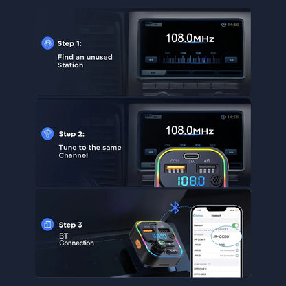FM Transmitter Bluetooth 5.3 Handsfree Car AUX Radio Modulator MP3 Player with PD20W QC3.0 Fast Charge Adapter Car Accessories