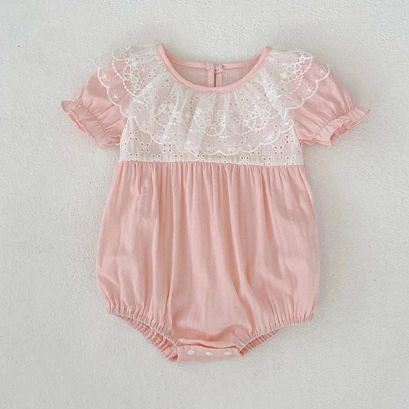 2026 New Newborn Baby Girl Bodysuits 0-24M Baby Girl Romper Summer Short Sleeved Cotton Lace Collar Baby Girl Jumpsuit