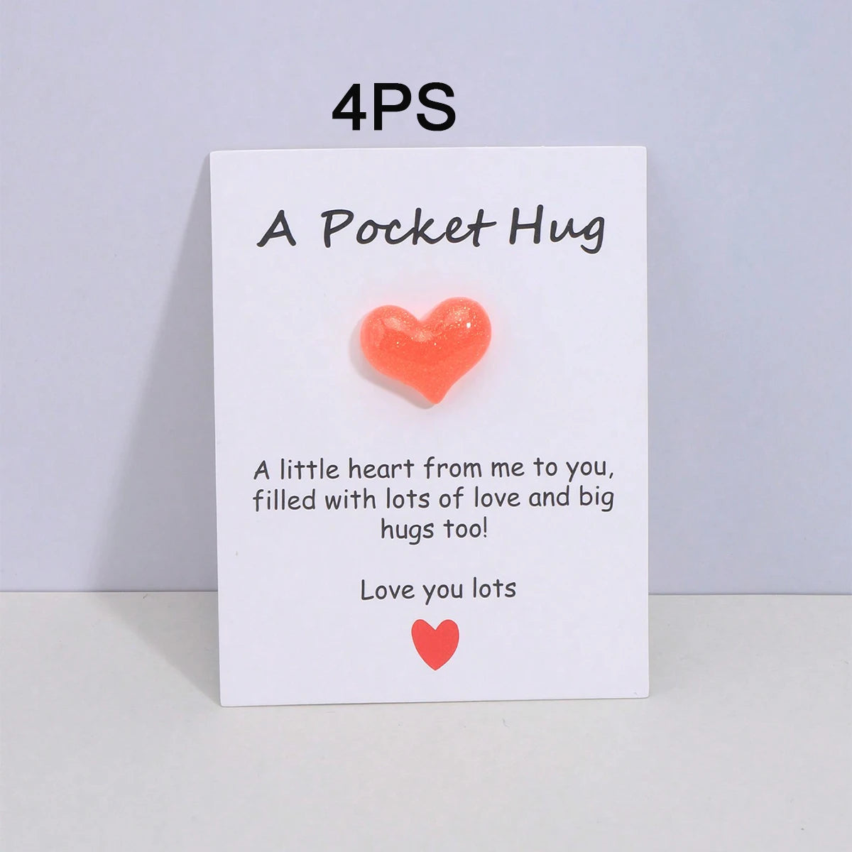 4 Pack Small Cute Pocket Hug Cards, Heart Shape Encouragement Greeting Cards, Mini Love Cards for Birthday Valentine