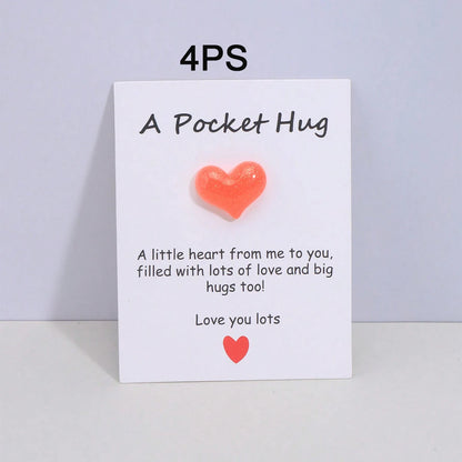 4 Pack Small Cute Pocket Hug Cards, Heart Shape Encouragement Greeting Cards, Mini Love Cards for Birthday Valentine