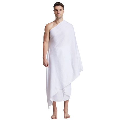 2Pcs Ihram Pilgrimage Towel For Muslim Arab Mecca Hajj Clothes Men Islamic Ramadan Prayer Worship Costumes Shawl Jubba SetThobe