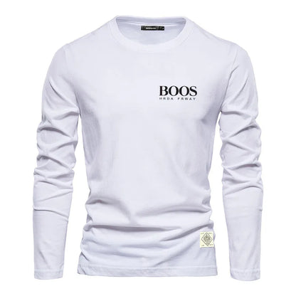 Embroidered 100% Pure Cotton Round Neck Long Sleeved Leisure Sports T-shirt for Men's High-quality Casual Outdoor Sports