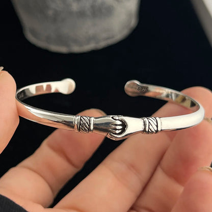 100% Solid 925 Sterling Silver Retro Bracelet for Women Men Vintage Handmade Flower Patern Bracelet Birthday Gift