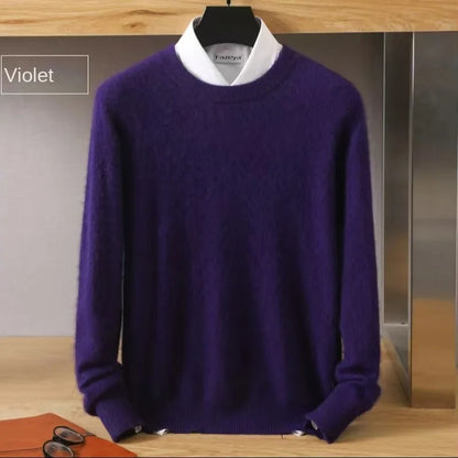Men's 100% Pure Mink Cashmere Sweater O-Neck Pullovers Knit Large Size Mink Sweater Winter New Long Sleeve High-End Jumpers Tops