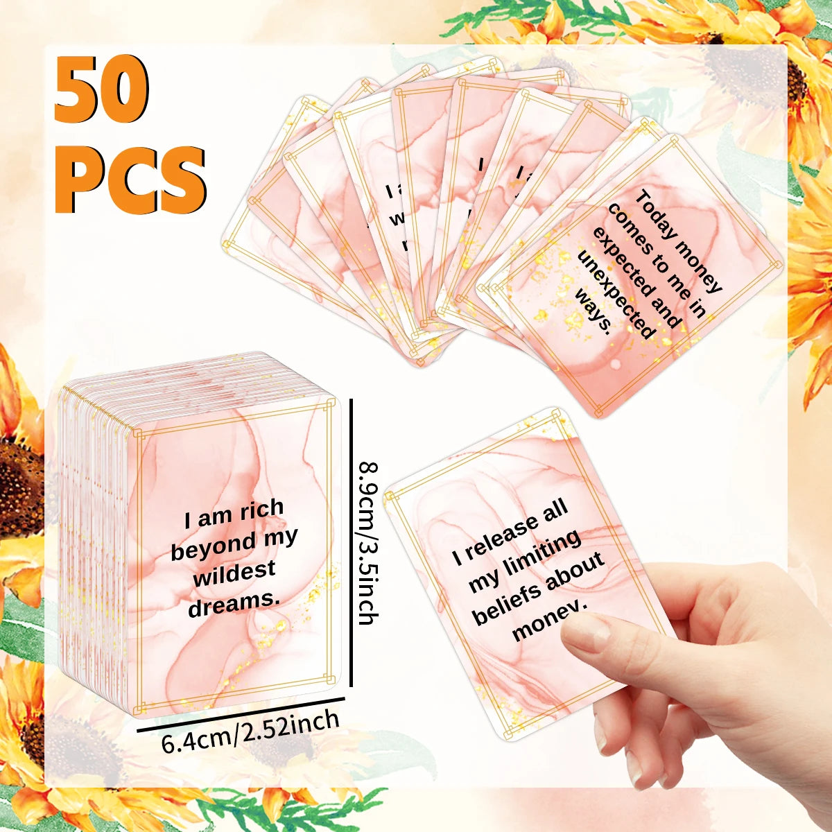 50pcs Financial Abundance Affirmation Cards To Manifest Financial Freedom & Attract Money，interesting Quotes Cards About Money