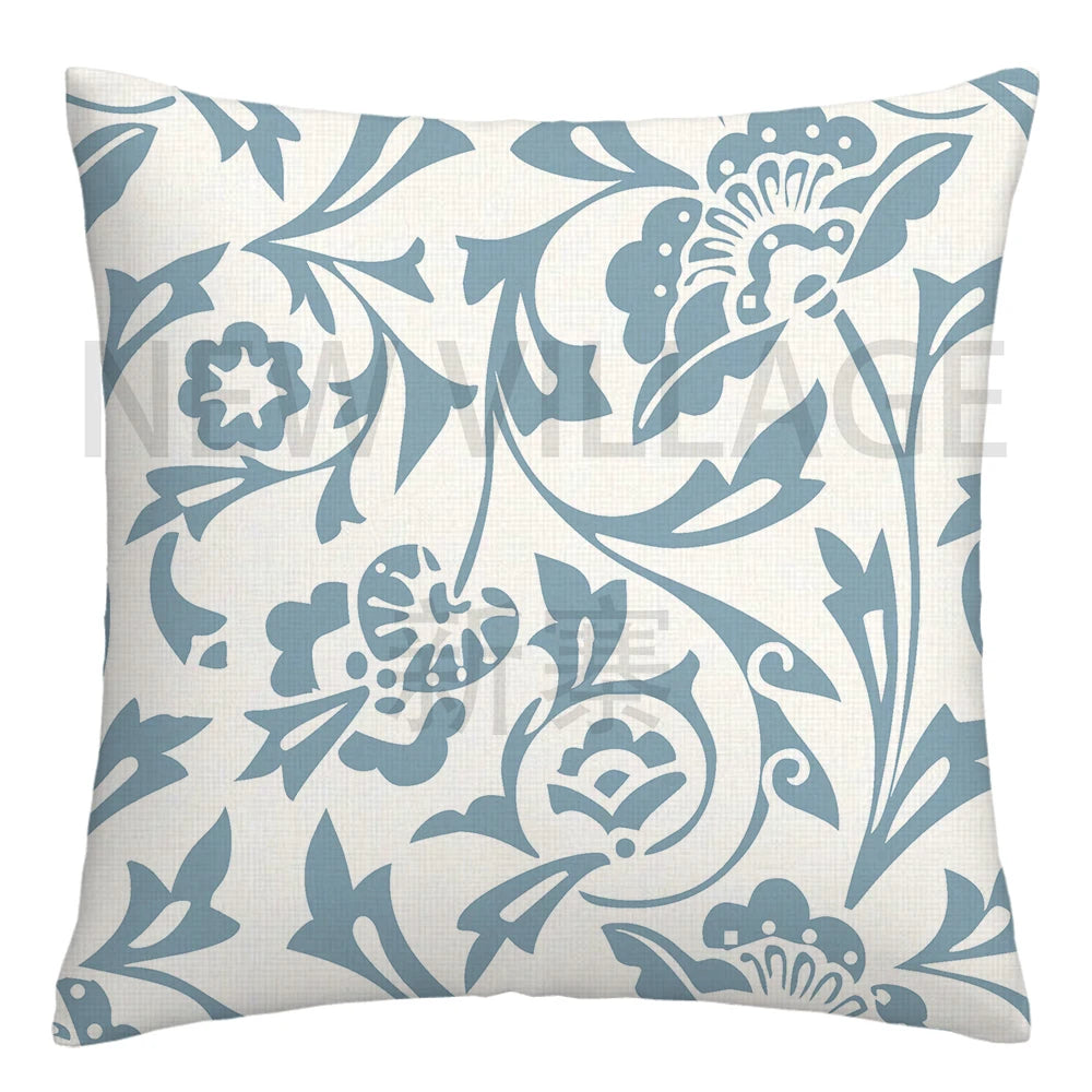 Lake blue white geometric linen pillowcase sofa cushion cover home decoration can be customized for you 40x40 45x45 50x50 60x60