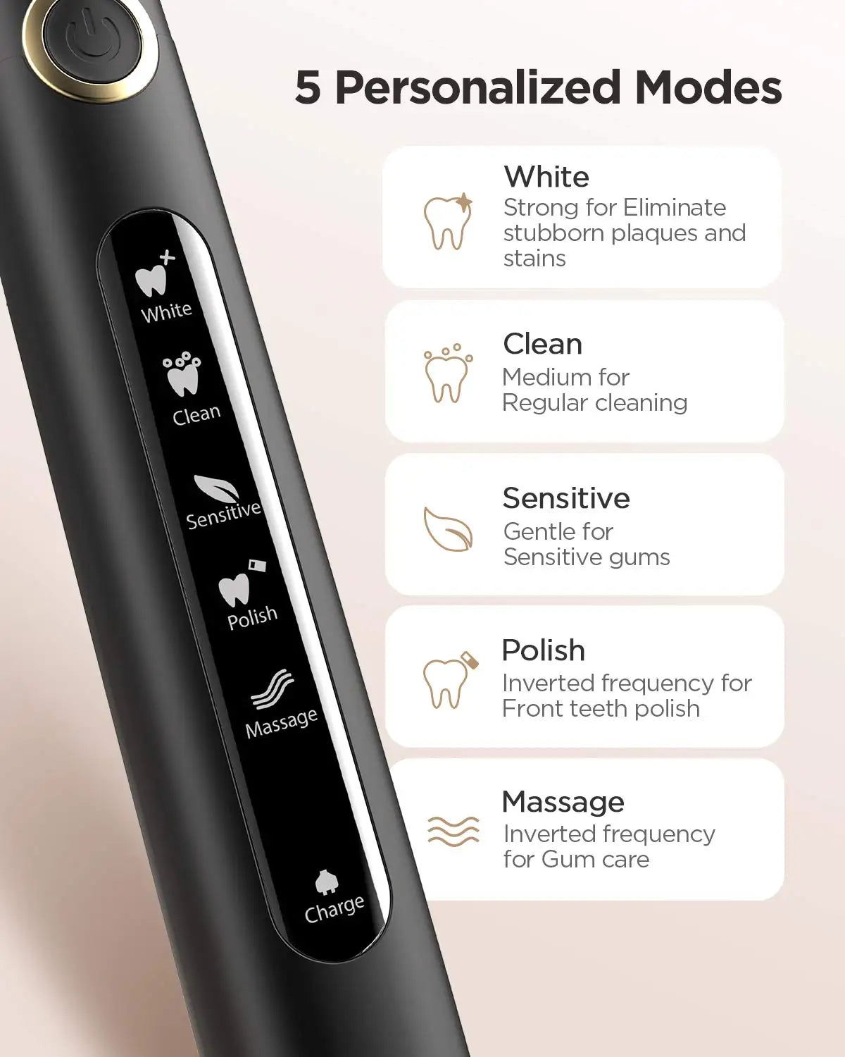 Fairywill FW507 Electric Sonic Toothbrush USB Charger Tooth 8Brush Replacement Waterproof Electronic Toothbrush with Travel Case