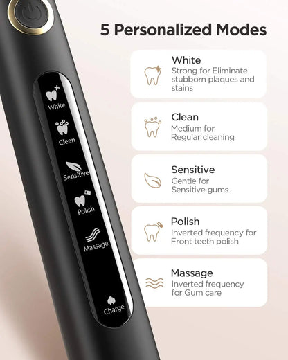 Fairywill FW507 Electric Sonic Toothbrush USB Charger Tooth 8Brush Replacement Waterproof Electronic Toothbrush with Travel Case