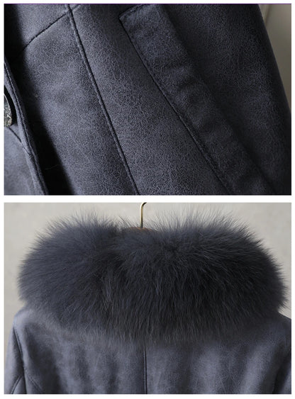 Aorice Women Real Rabbit Leather With Fur Coat Jacket Brand New Female Winter Fox Collar Trench Parka CT189