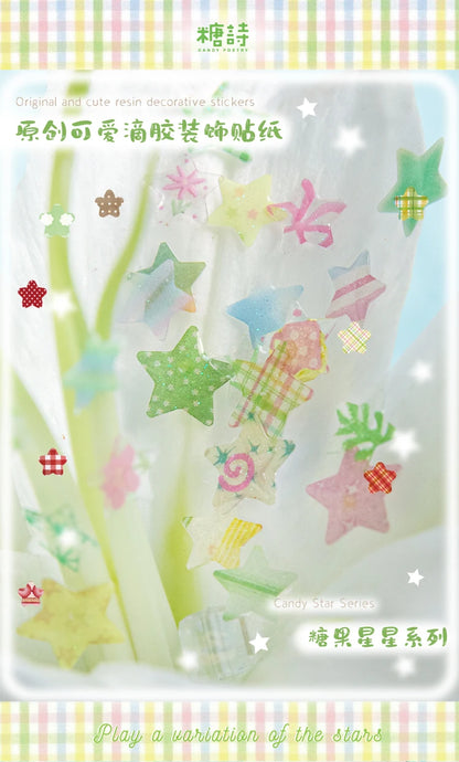4 Designs Candy Star Series Lovely Five Point Star Theme Resin Stickers for Scrapbooking DIY Frame Collage Decoration