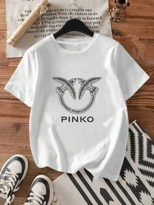 【12081】Plus size women's round neck short sleeve T-shirt with elastic half sleeves and trendy prints