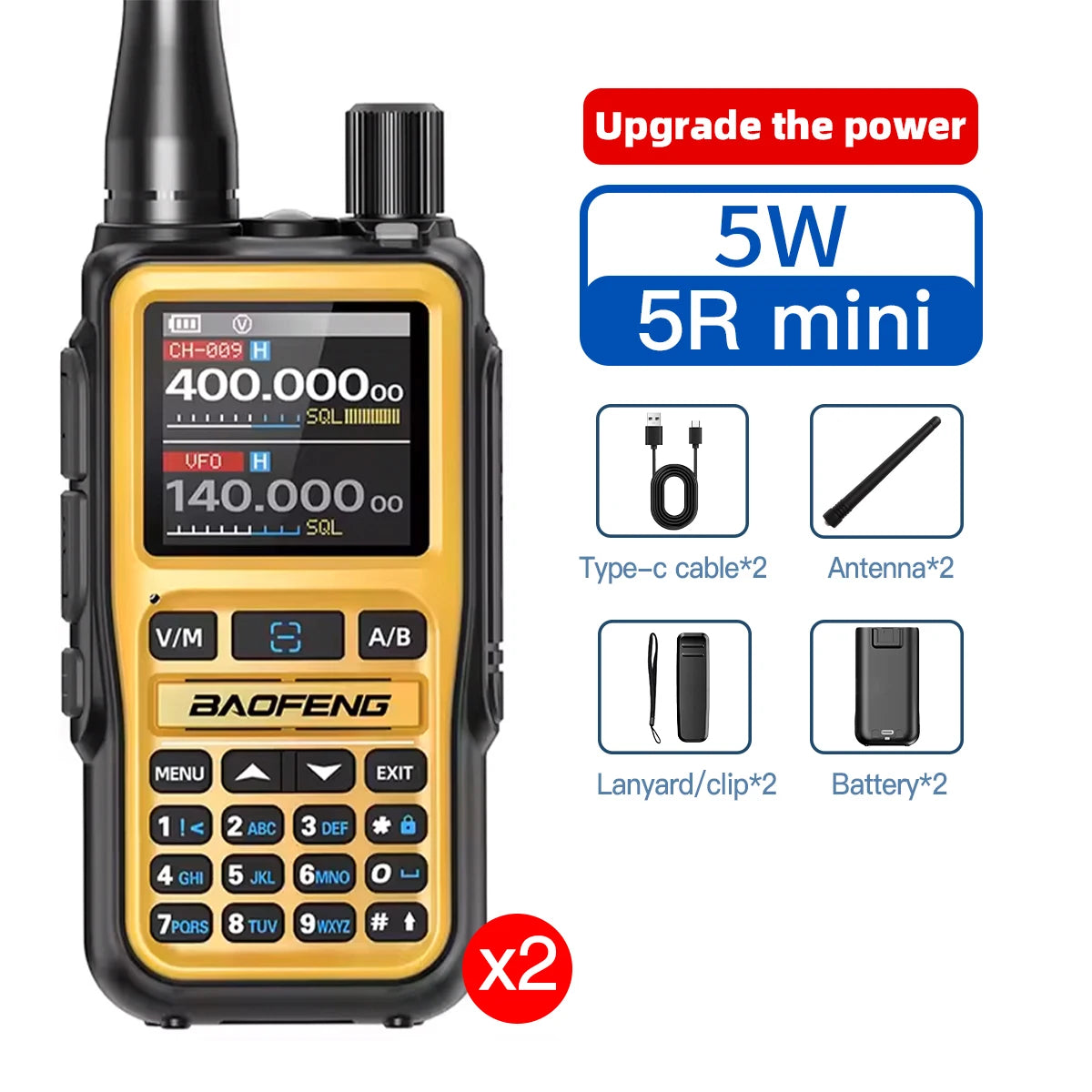 1/2PCS Baofeng UV-5R Mini Walkie Talkie Dual Band Dual PTT Bluetooth Programming Frequency Type-C Charger AM/FM Camping Portable