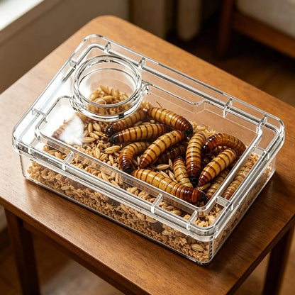 Safe Escape Proof Compartment Reptile Food Dish for Leopard Gecko Hermit Crab Frog Spider Chameleon Iguana Lizard Tarantula