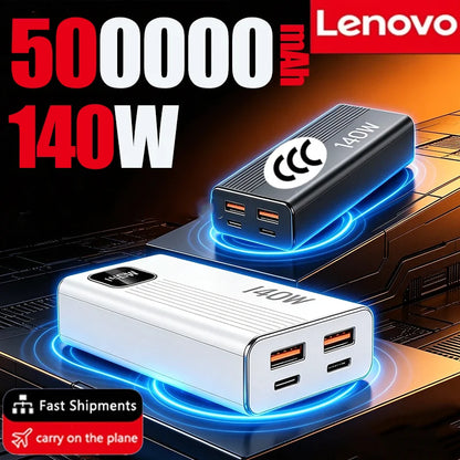 Lenovo 500000mAh Power Bank 140W Super Fast Charging Powerbank Portable External Battery Charger For Xiaomi iPhone 2027New