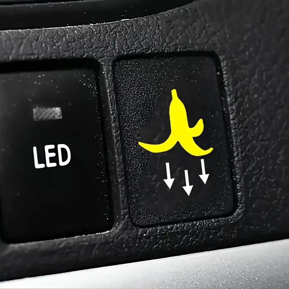 2Pcs Banana Peel Button Decals, Funny Car Stickers, Waterproof PVC Accessories for Motorcycle Car Truck Vehicle