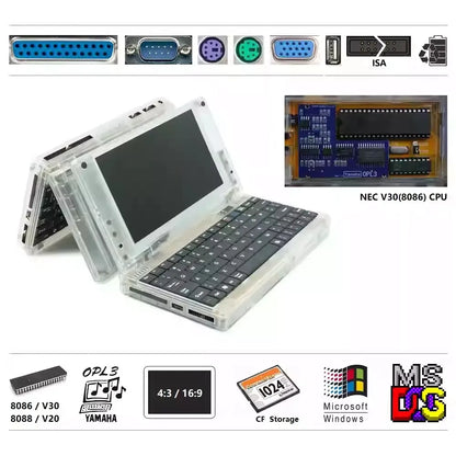 Pocket8086 DOS Computer Windows3.0 8086CPU IBM PC-X Compatible Notebook VGA Graphics Card 768KB RAM 512MB Storage Retro Computer