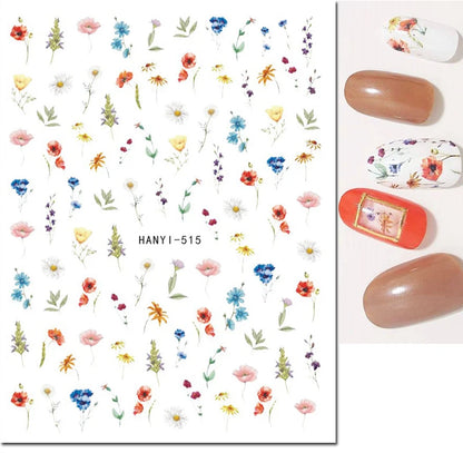 3d Nail Art Decals Elegant White RoyalBlue Roses Flowers Adhesive Sliders Nail Stickers Decoration For Nail Manicure