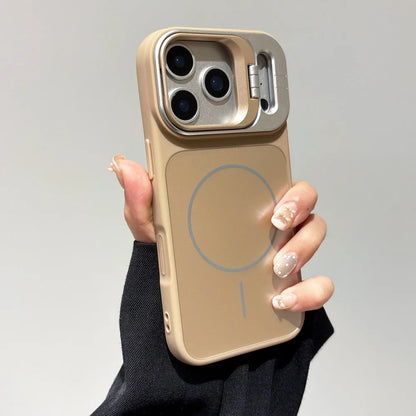 Alloy Lens Camera Holder Cases For iPhone 17 16 15 14 13 12 11 Pro Max For Magsafe  Magnetic Stand Hard PC Wireless Charge Cover