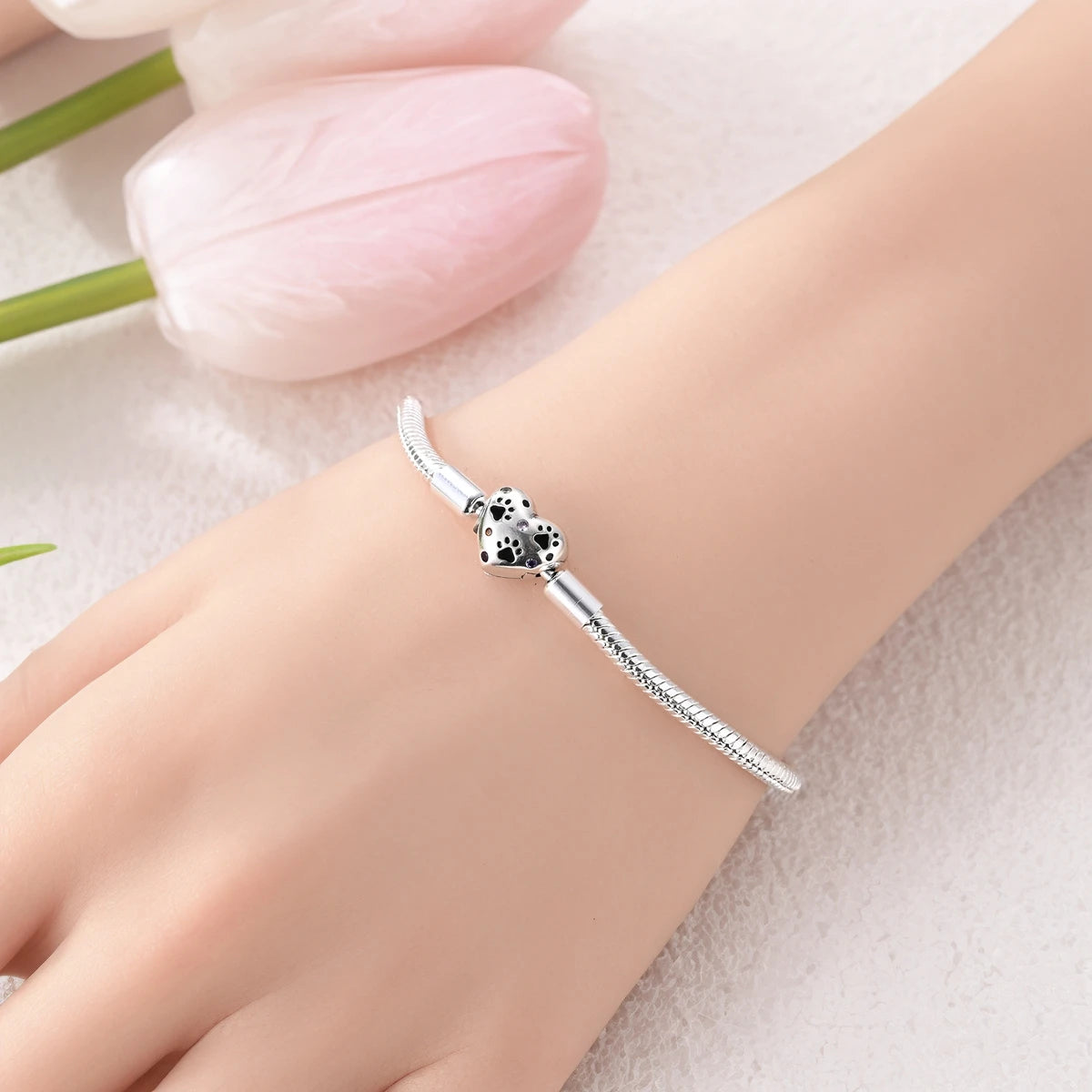 Original 925 Sterling Silver Charm Bracelets Heart Clip Bead Snake Chain Bracelet Fit Charms Beads Diy For Woman Fine Jewelry