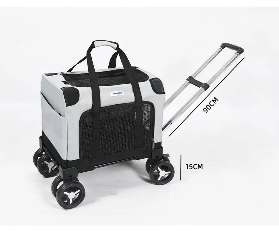 Large Wheel Breathable Pet Rolling Carrier Large Capacity Travel Bag For Two Cats Dogs Portable Car Pet Stroller