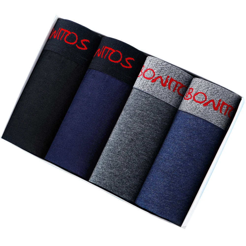 4pcs Cotton Boxer Shorts Soft Men's Panties BONITOS Letter Waistband Men Underpants Boxer Briefs Sexy Underwear for Man Boxers
