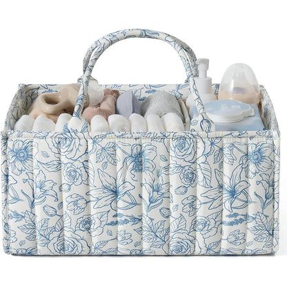 Diaper Caddy Organizer, Stylish Nursery Storage Basket, Gift for Baby Shower, Newborn Essentials, Floral Beige