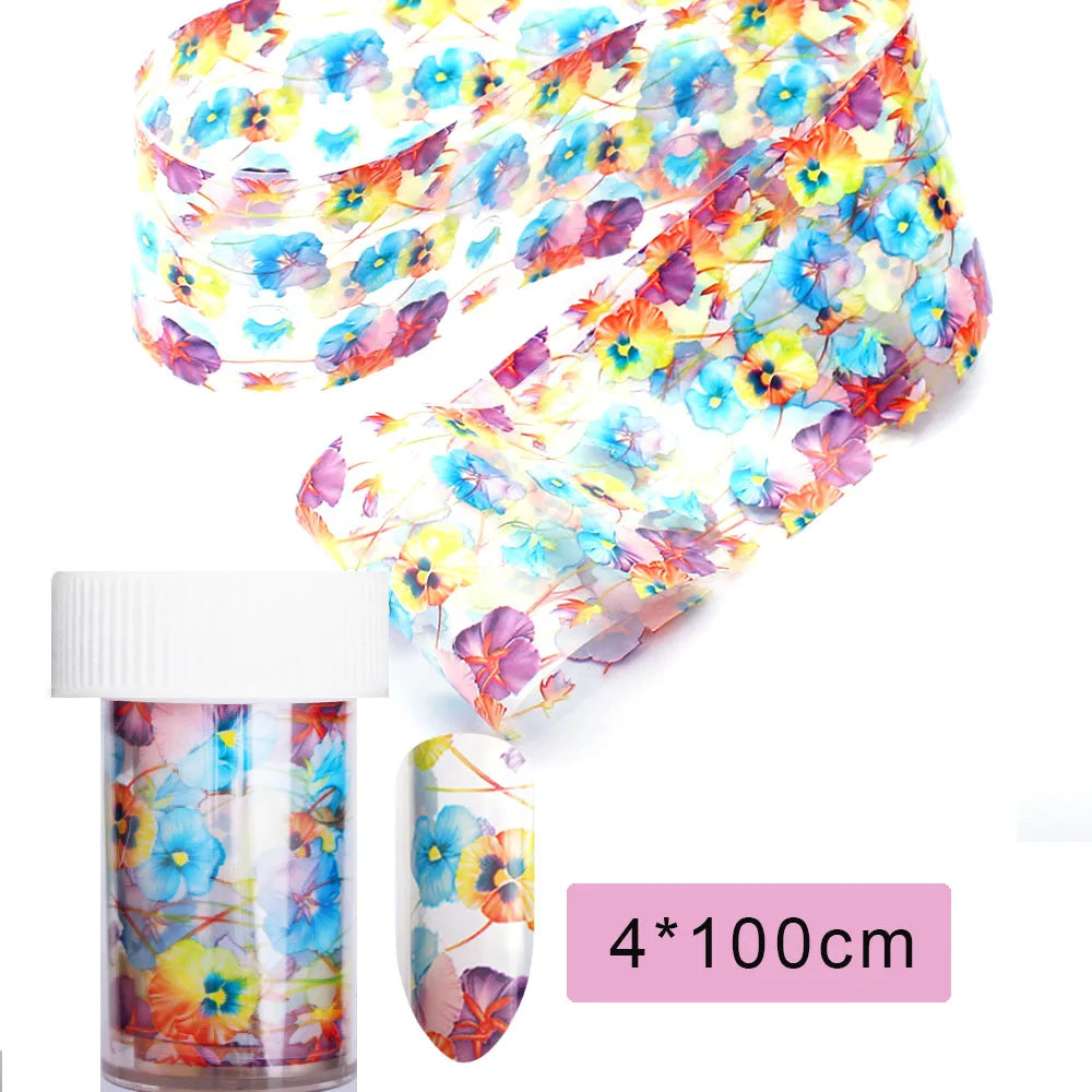 16Pc Holographic Nail Foil Set Starry Transfer 20*4cm Sticker Laser Flowers Leopard Mix Design Decal DIY Nail Art Decoration