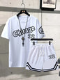 Summer Men's Chicago-Themed Relaxed Set Size 32 Printed T-Shirt and Shorts Set Adult Sports Casual Plus Size Two-Piece Set