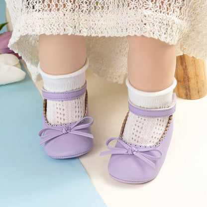 New Baby Shoes Girls' Soft-soled Leather Bowknot Party Princess Shoes Light Flat First Walkers Breathable and Anti-slip