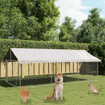Outdoor Dog Kennel 400 x 200 x 150 cm Galvanised Steel Structure With Lockable Door Ventilated Roof For Pets Animals