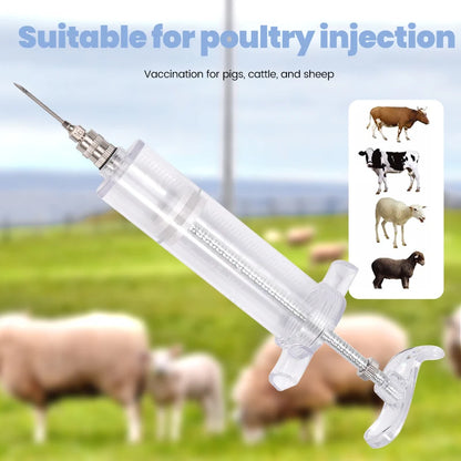 10/20/30/50ml Farm Animal Syringes Plastic Adjustable Dose Vaccine Injection with 10pcs needles Livestock Dispensing Tools