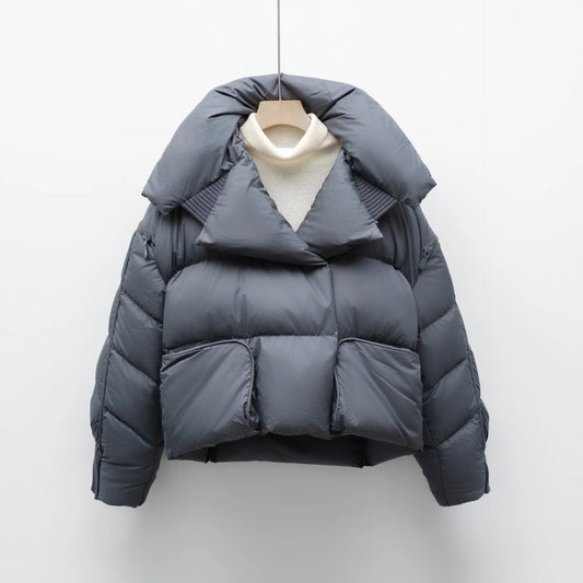 Overcoat New Fashion Women Down Jacket Winter White Duck Down High Quality Knitted Patchwork Lapel Women Down Jacket
