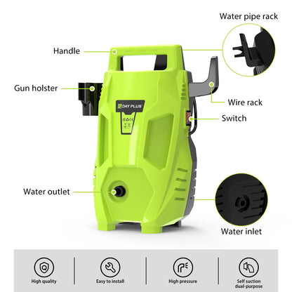 Pressure Washers, 3000W 200Bar High-Pressure 500L/H Flow Rate Electric Pressure Washers with 3 In 1 Adjustable Nozzle & 7m Pants, Jet Washers for Cleaning Cars, Driveways, Patios, fences, Green