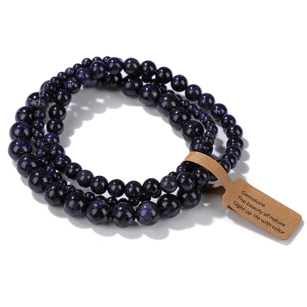 3pcs/set Natural Stone Beads Bracelet For Women Men 4 6 8 MM Indian Moss Agates Rhodonite Quartzs Jewelry Bracelet Gift Fashion