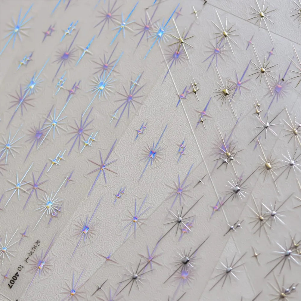 1pcs Sparkle 5D Embossed Star Nail Sticker Metallic Silver Starlight Nail Decals 8*10cm Adhesive Manicure Slider Supplies #Y2K