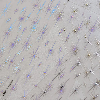 1pcs Sparkle 5D Embossed Star Nail Sticker Metallic Silver Starlight Nail Decals 8*10cm Adhesive Manicure Slider Supplies #Y2K
