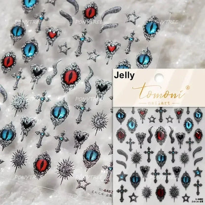 5D Gold Stamped Silver Sun Stars Snake Nail Art Stickers Totems Reliefs Self Adhesive Dark Chinese Style Manicure Decals