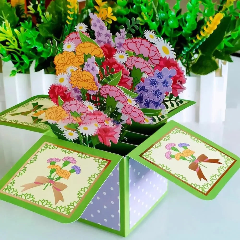 Pop Up 3D Greeting Card Paper Flowers Bouquet Postcard for  Birthday Mothers Father's Day Graduation Wedding Valentine's Day